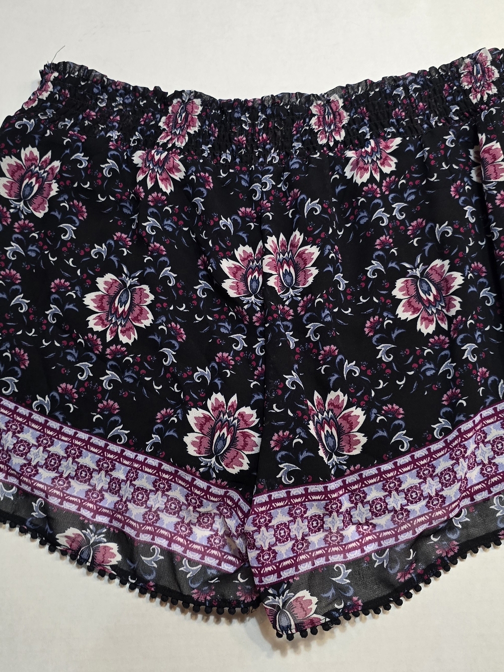 Maurices Black Floral Elastic Waist Shorts with Pink Accents